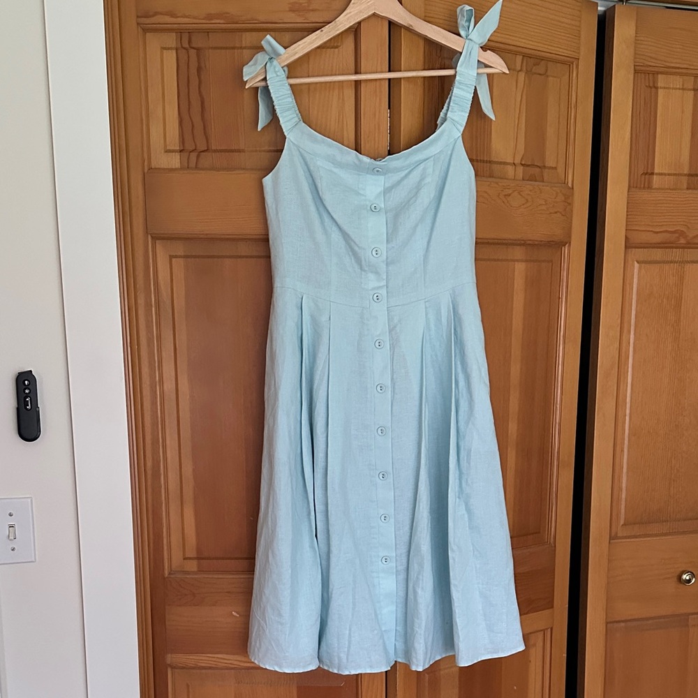 Gal Meets Glam Light Blue Tie-Strap Button-Front Sundress
